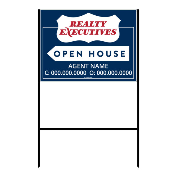 18″ x 24″ Aluminum Open House Sign on Steel Frame Stand (Blue)